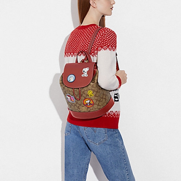 Coach Peanuts Dempsey Drawstring Backpack Bag (Redwood) - Picture 7 of 16